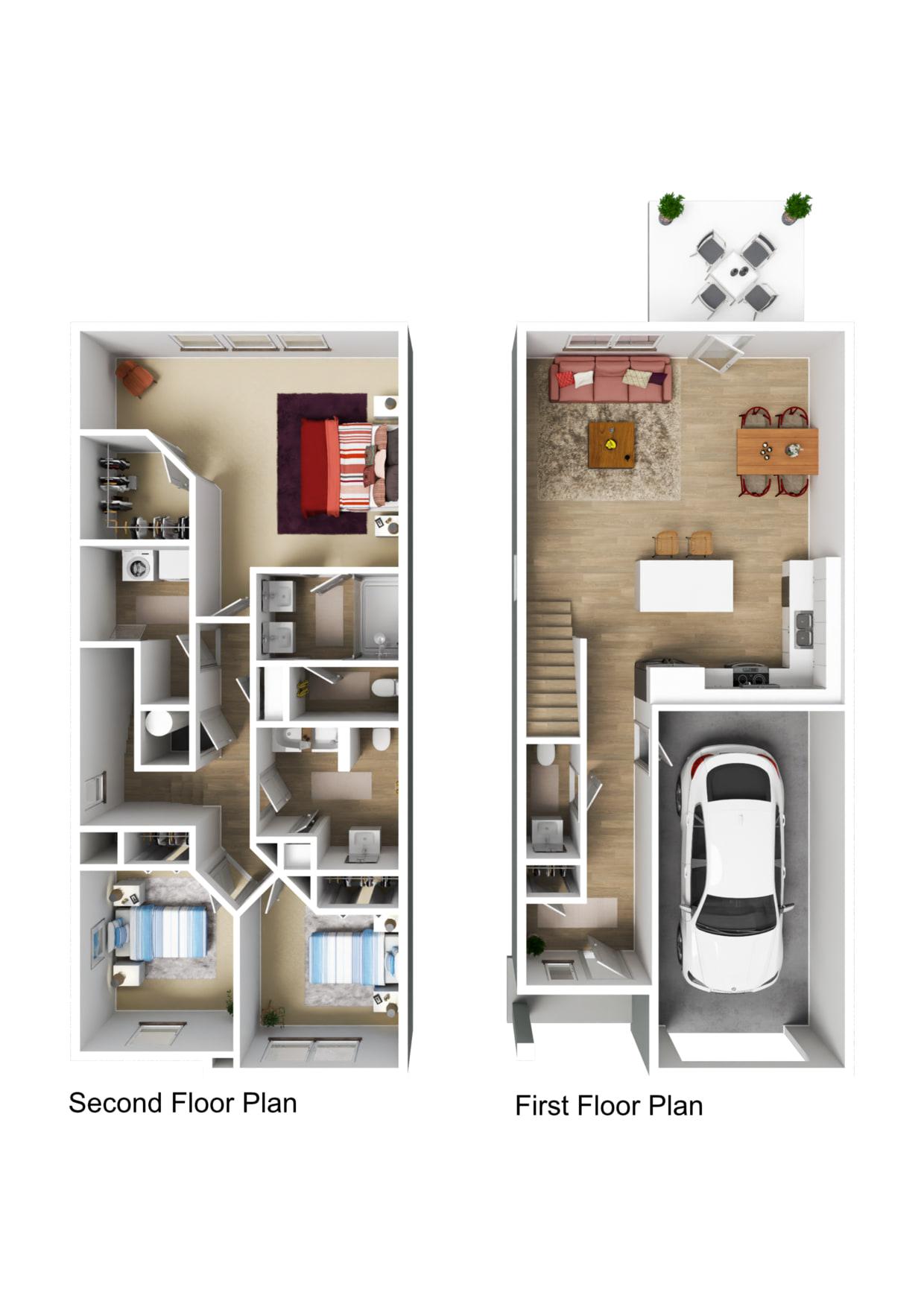 Snowmass 3D Furnished floor plan with room layout and dimensions